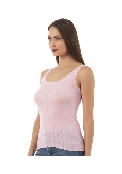 Özkan Underwear Özkan 23493 Kadın Transferli Ribana Esnek Yumuşak Kalın Askılı Atlet Pembe