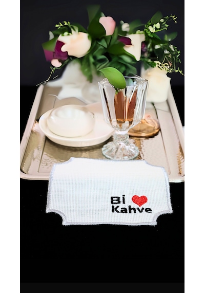 6'lı Gümüş Bi Kahve Desenli Linen Keten Kahve Yanı Sunum Peçetesi