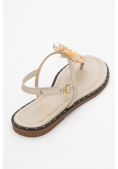 Luvishoes Luvi Shoes Joe Bej Deniz Kabuklu Hakiki Deri Parmak Arası Kadın Sandalet Bej