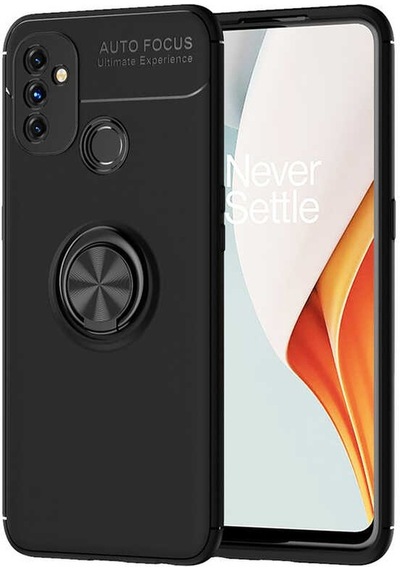 Kilifone - One Plus Nord N100 Uyumlu Kılıf Koruyucu Yüzüklü Karbon Ravel Silikon Kapak - Siyah - T16361