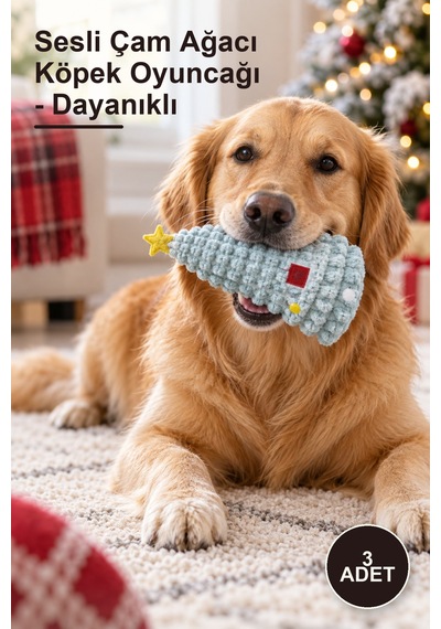 3 Adet Sesli Çam Ağacı Köpek Oyuncağı - Dayanıklı
