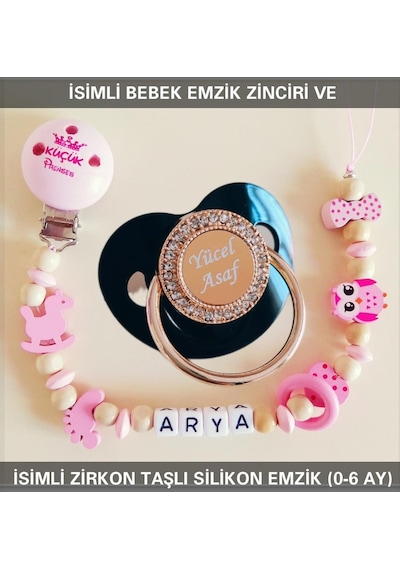 Sahi Aksesuar İsimli Bebek Emzik Zinciri ve İsimli Bebek Silikon Emzik BEZYI293 Altın