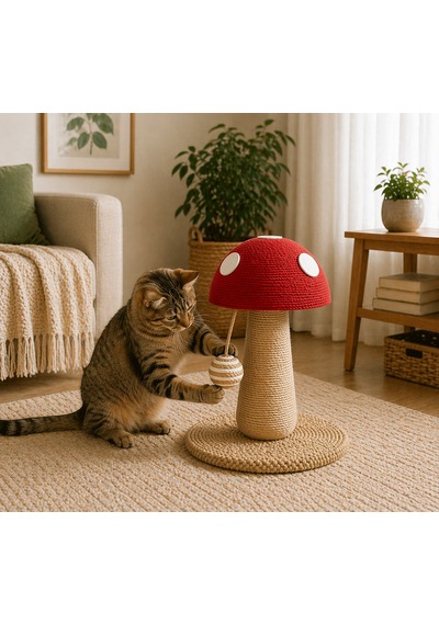 Pureza Kırmızı Mantar Tasarımlı Kedi Tırmalama Ve Oyuncak Standı Interaktif Kedi Oyuncağı
