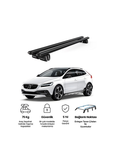 Pençe Volvo V40 Cross Country 2013 Ve Sonrası Uyumlu Siyah Ara Atkı Port Bagaj Tavan Barı