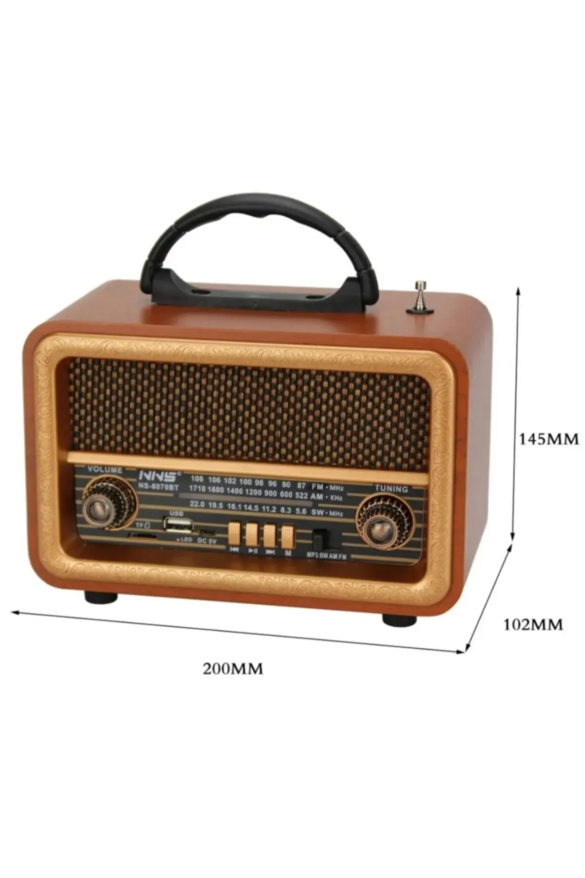 8070 Taşınabilir Nostaljik Fm Radyo Bluetooth + Tf Kart + Usb Destekli Ahşap Kasa Radyo