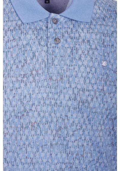 Erkek Polo Yaka Tişört Mavi Slim Fit Ribanalı Kol Pamuklu Baskılı T-shirt Ncs Jeans 1253-mavi Mavi