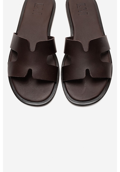 Luvishoes Bıora Kahverengi Hakiki Deri Kadın Terlik