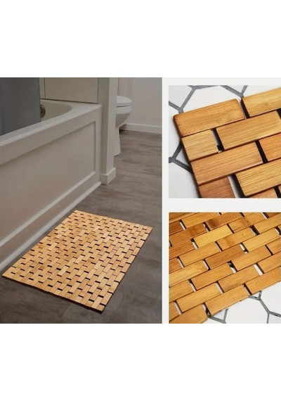Bambu Kaydırmaz Banyo Matı Bambu Paspas 40x66 Cm Açık Kahve