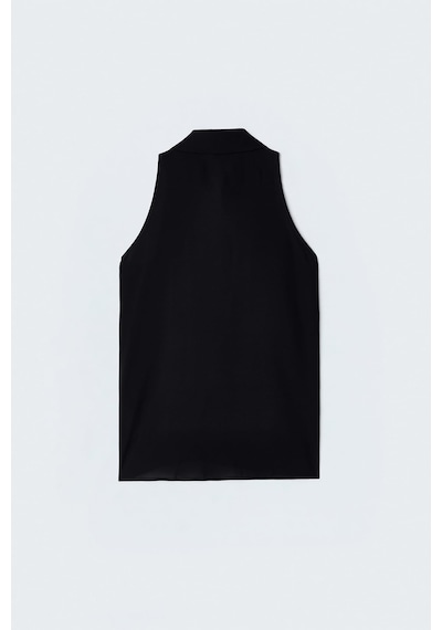 Sateen Halter Yaka Gömlek - Siyah-137481