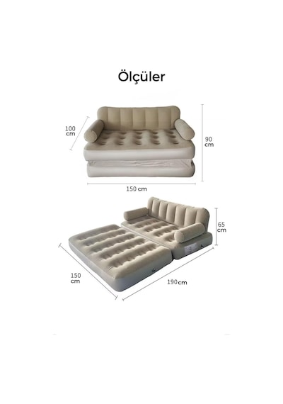 Otomatik Şişme Koltuk, Çift Kişilik, Bej, Kendinden Şişen, Pompa Dahil Genel