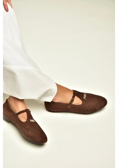 Fox Shoes Z820770502 Kahverengi Süet T-bantlı Mary Jane Babet