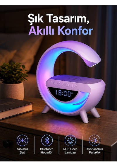 Bluetooth Hoparlör 15w Kablosuz Hızlı Şarj Led Gece Lambası 80191248