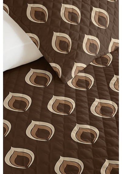 Geometrik Kahverengi Tek Kişilik Pike Takımı - Modern Bej Kapitone 160x220 Cm Mevsimlik Yatak Örtüsü Ahenkli Kül Rüyası