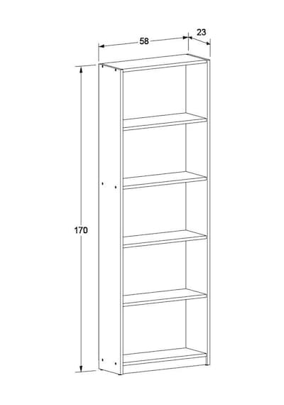 Max 5 Raflı Kitaplık - Florida Meşe 58x170x23 Cm Meşe