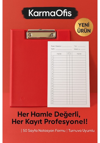 Satranç Notasyonlu Sekreterlik Seti 17x24 Cm 50 Sayfa Hamle Kayıt Formu Kırmızı