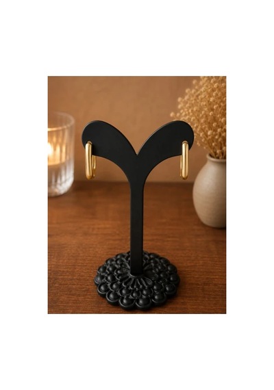 Uzun Oval Form Parlak Gold Modern Halka Kadın Küpe Altın