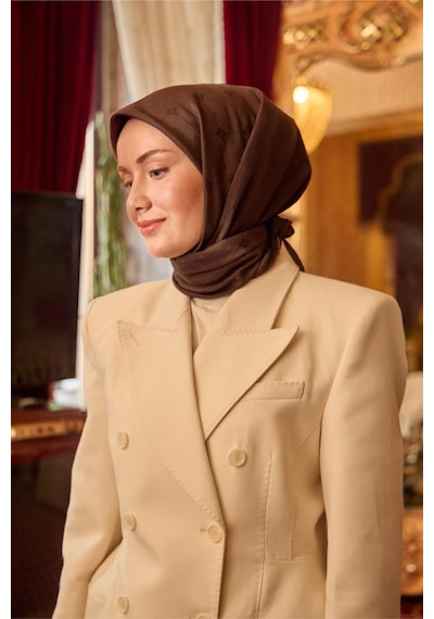Silk Home Monogram Pamuk İpek Eşarp 130001-23 acı kahve