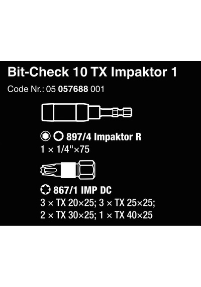 Wera Bits Seti Impaktor 1 Bit-Check 10 05057688001