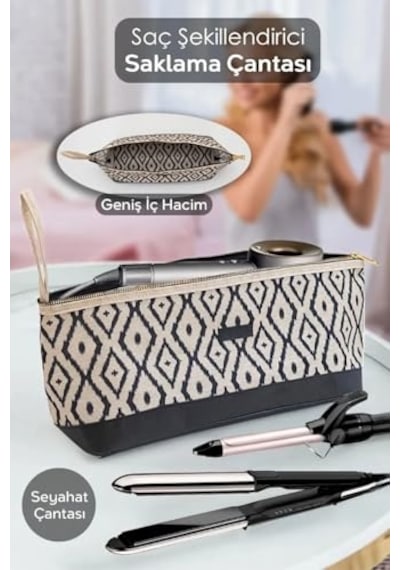 Orret Home Bohem Desen Saç Şekillendirici Organizer Çantası Isıya Dayanıklı Maşa Ve Düzleştirici Taşıma Kılıfı, Fermuarlı, Seyahat İçin Pratik Güzellik Aleti Çantası