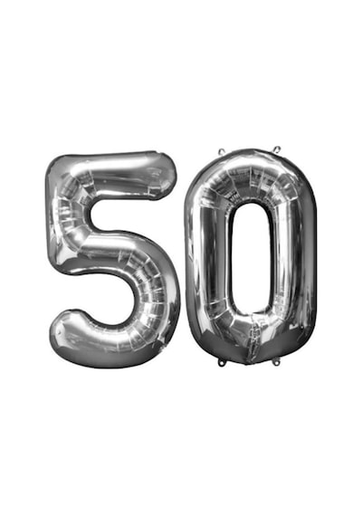 50 Yaş Sayı Folyo Balon Gümüş 40 İnç 100 Cm Çok Renkli