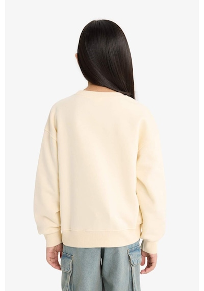 Defacto Kız Çocuk Relax Fit Bisiklet Yaka Baskılı İçi Yumuşak Tüylü Sweatshirt E6779a825wner134 Ekru
