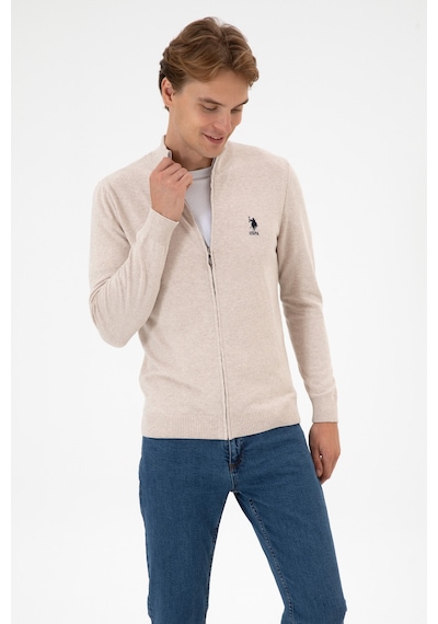 U.S. Polo Assn. Erkek Slim Fit Taş Melanj Triko Hırka 50313684-VR225