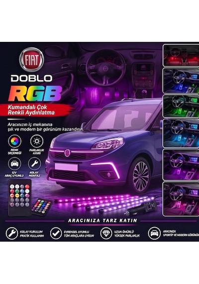 Fiat Doblo Ayak Altı Led Kumandalı Araç Içi Aydınlatma 4 Lü Sese Duyarlı Renk Değiştirme Özellikli