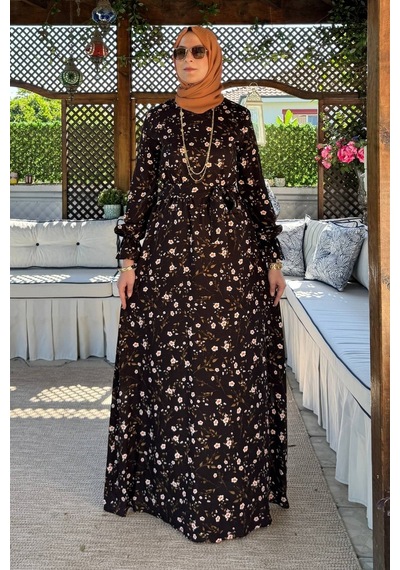 Rabia Şamlı Bihter Kahverengi Elbise Normal