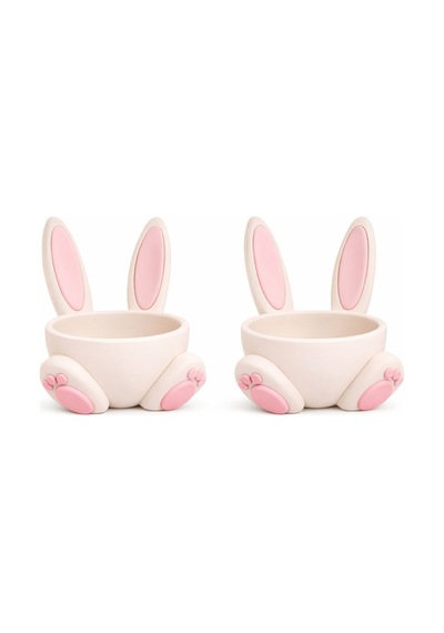 Tavşan Kulaklı Dekoratif Şekerlik Pembe Beyaz Bunny Tasarım Çikolata Kasesi Masaüstü Dekoratif