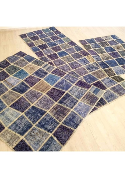 Patchwork El Dokuma Antik Anadolu Halı Ocean Wave 90 X 150, Mavi Çok Renkli