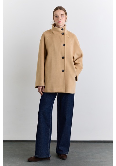 Manuka Yüksek Yaka Kruvaze Kaban Camel Aw25kbn00019-05 Camel