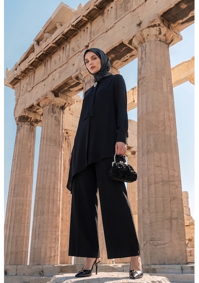 Avenna Asimetrik Kesim Bağlama Detaylı Tunik Geniş Paça Pantolon İkili Takım Siyah 26ka610 Avenna Asimetrik Kesim Bağlama Detaylı Tunik Geniş Paça Pantolon İkili Takım Siyah 26ka610