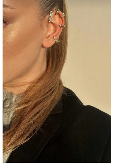 Lunarie Zirkon Taşlı Kulak Tırmığı Ear Cuff Küpe Altın