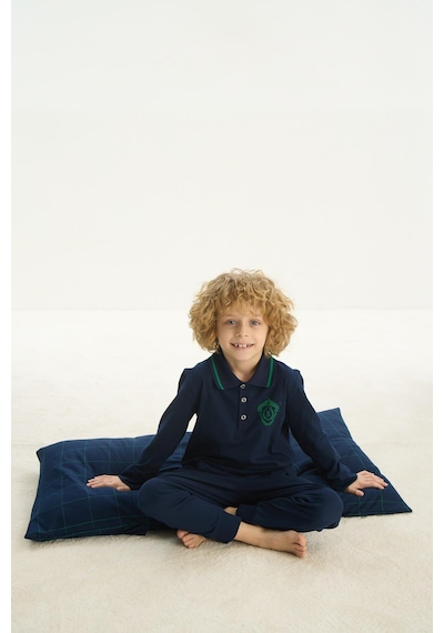 Sevim Erkek Çocuk Uzun Kol Polo Yaka Lacivert Pijama Takım C5t2n7o8 001