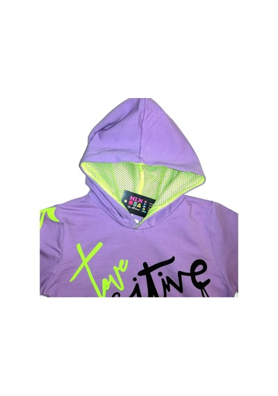 Love Positive Baskılı Fileli Kapüşonlu Kız Sweatshirt Mor Renk 9Y10Y11Y12Y Mor