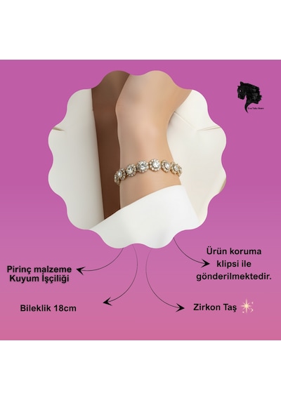 Eva Takı Store Çiçek Model Elmas Görünümlü Gold Renk Bileklik Altın