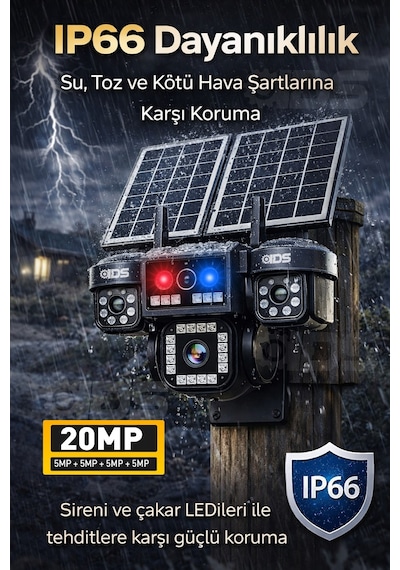 4 Kamera 20mp Ultrahd Güneş Enerjili Sim Kartlı Güvenlik Kamerası 15gb İnternet 128gb Sd Kart