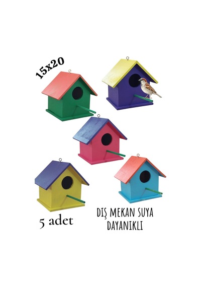 Ncy Ahşap Kuş Yuvası Kuş Evi Dış Mekan Suya Dayanıklı 5 Adet 15 x 15 x 20 CM