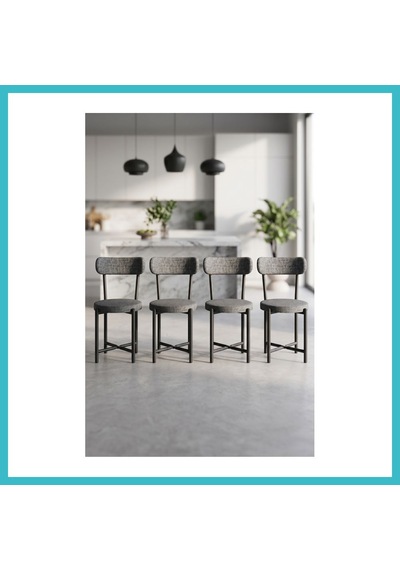 Bezos Sandalye 4 Adet Keten Kumaş Metal Ayak Modern Mutfak Sandalyesi Cafe Balkon Ofis Teddy 9809 Antrasit Dfnbez