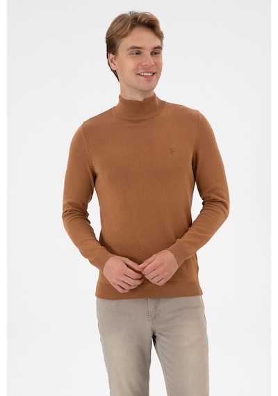 U.S. Polo Assn. Erkek Slim Fit Boğazlı Camel Basic Kazak 50313712-VR233