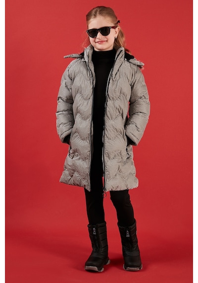 Lela Peluş Astarlı Yakası Suni Kürklü Çıkarılabilir Kapüşonlu Kışlık Kız Çocuk Mont 5761905 Silver