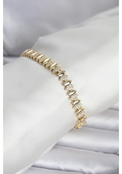 Pirinç Gold Renk Arpa Model Kadın Bileklik Antik Gümüş