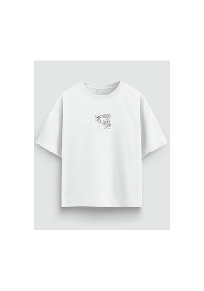 Yolo Street Zırhlı Şövalye Baskılı Oversize Unisex Tişört %100 Pamuk Streetwear Beyaz1x