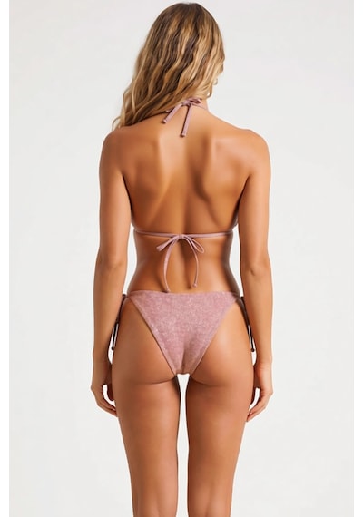 Benerly Kadın Bikini Takımı Simli Üçgen Kap Tokalı Normal Bel Slip Alt Ay Kahverengi