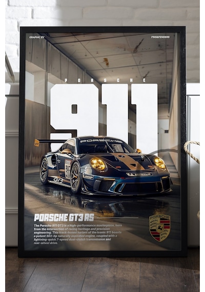 Porsche 911 Siyah Ahşap Çerçeveli Poster, Dekoratif Araba Duvar Tablosu