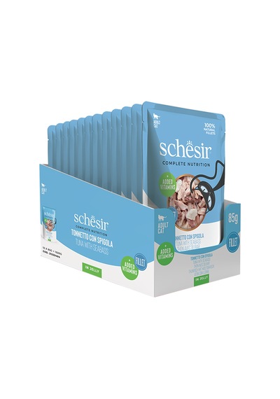 Schesir Jelly Ton Balıklı Ve Levrekli Pouch Yetişkin Kedi Konservesi 85 Gr 12'li Paket