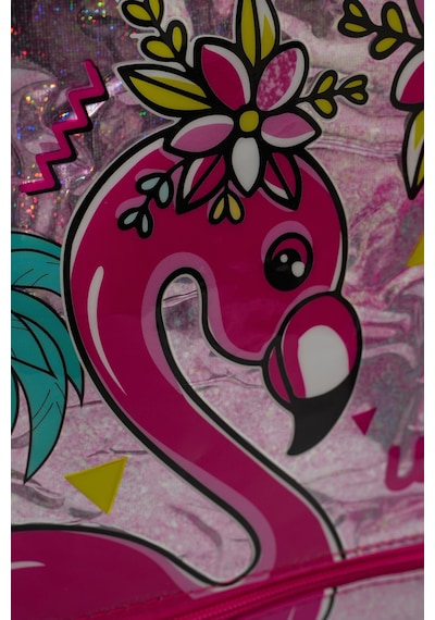 Wia 3 Bölmeli Palm Flamingo Çanta Seti Turkuaz Okul Çantası+termoslu Beslenme Çantası+kalemlik Pembe