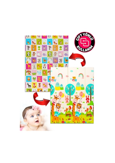 Neşeli Zürafa +Animals Katlanabilir Oyun Halısı -eEstra Large - 180x200x1 Cm-Taşıma Çantası Yanında