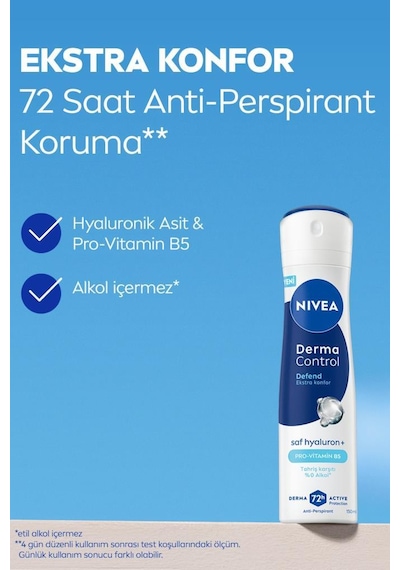 Kadın Sprey Deodorant Derma Control Defend 150 Ml,tahriş Karşıtı,alkolsüz,hyaluron,pro Vitamin B5