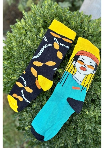 Lousocks Unisex Sağlı Sollu Rasta Saçlı Kız Desenli Soket Çorap Turkuaz Lousocks Unisex Sağlı Sollu Rasta Saçlı Kız Desenli Soket Çorap Turkuaz
